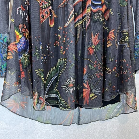 Desigual Blouse Top Tunic Floral Print Sheer Babydoll Medium - Picture 3 of 10